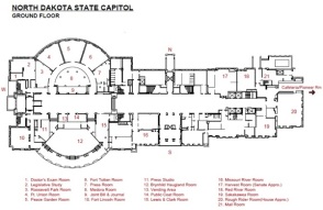 North Dakota State Capitol meeting room locations. Missouri River Room is #16, bottom-center of map.